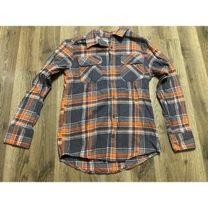 HAWK Shirt, Boy's Size Large, Orange Gray, Plaid, Button Up Long Sleeve